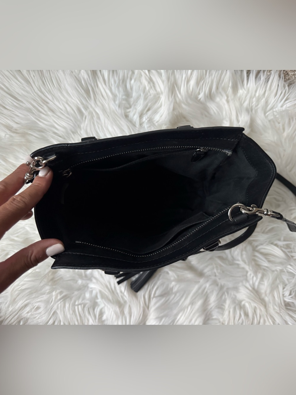 Coach Black Leather Shoulder Tote with Tassel Charm - Picture 6 of 8